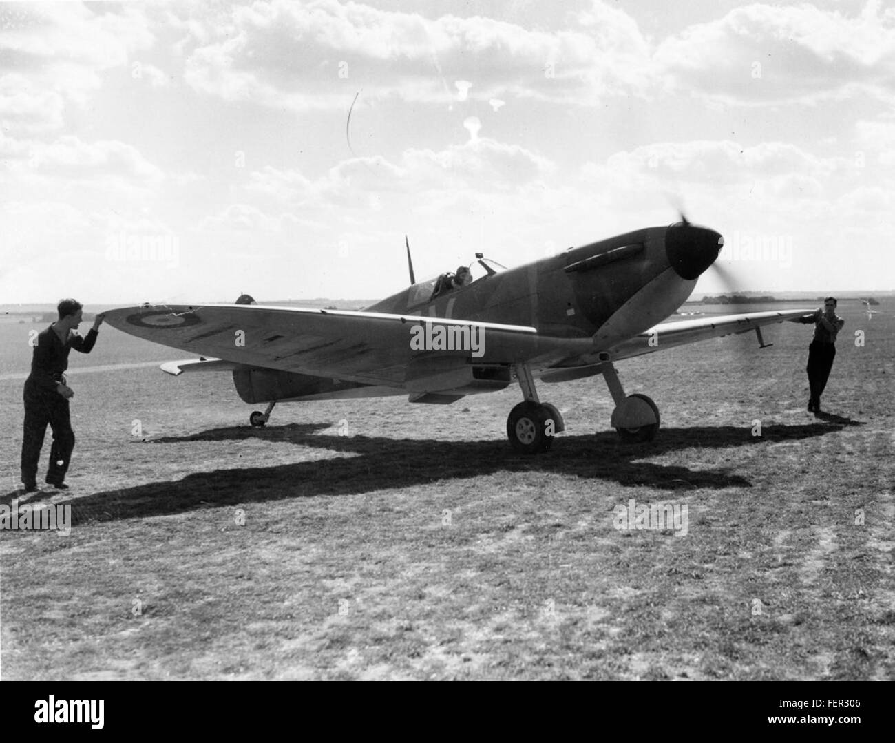 Supermarine Spitfire Mk Ia, X4474 QV-I Here is the plane Stock Photo