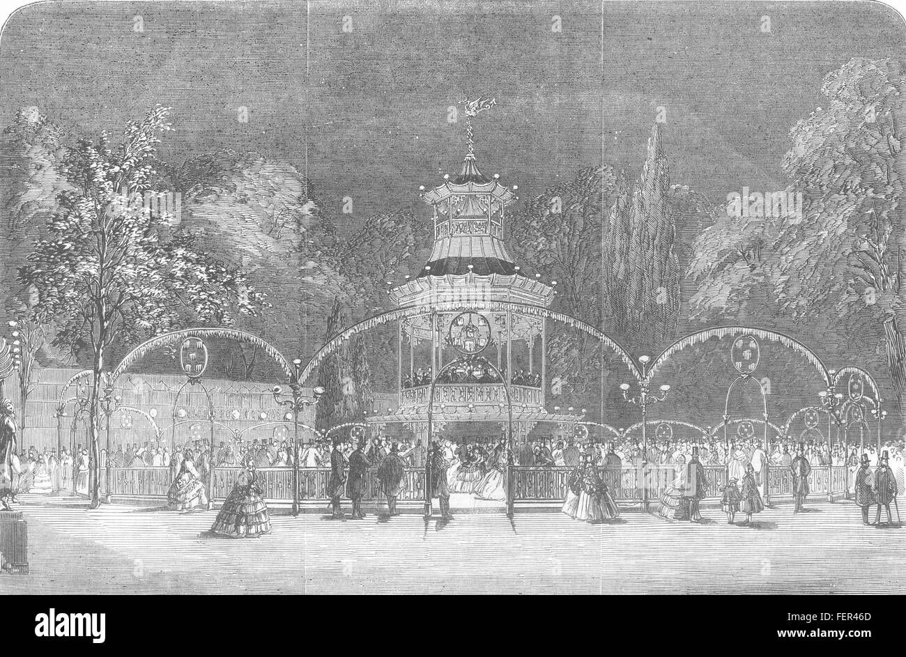 LONDON Cremorne Gardens The Crystal Platform 1857. Illustrated London News Stock Photo