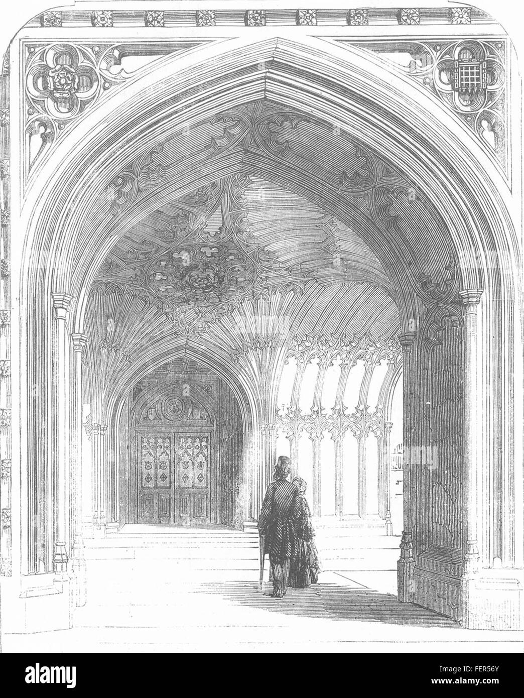 LONDON Palace of Westminster The Peers' Porch 1857. Illustrated London News Stock Photo