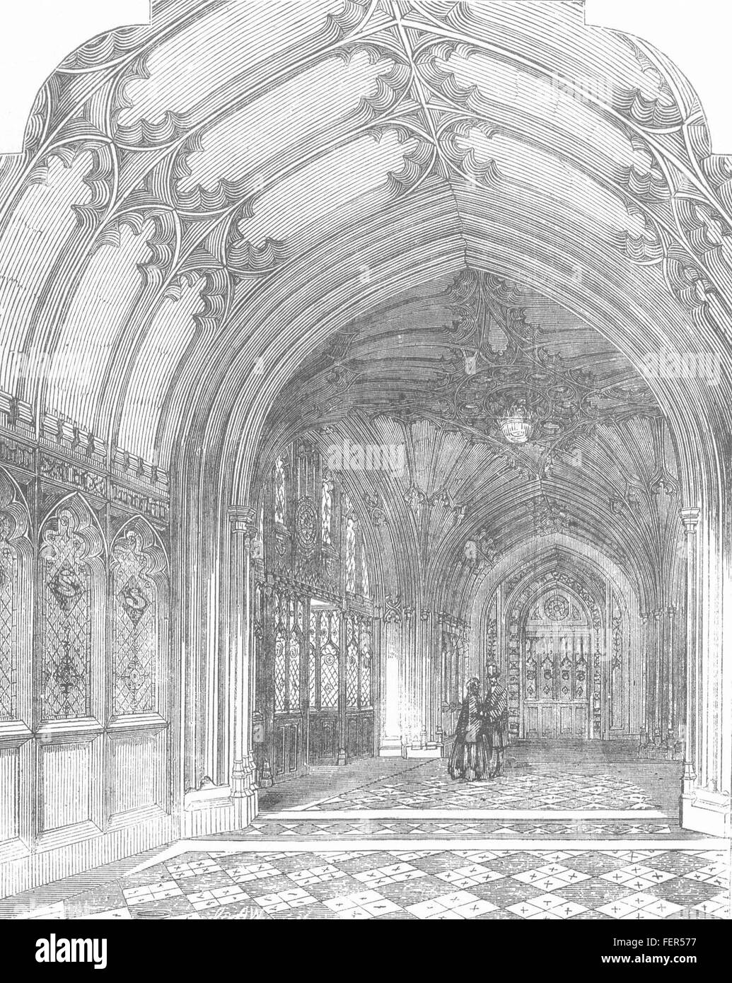 LONDON Palace of Westminster Entrance Hall 1857. Illustrated London News Stock Photo