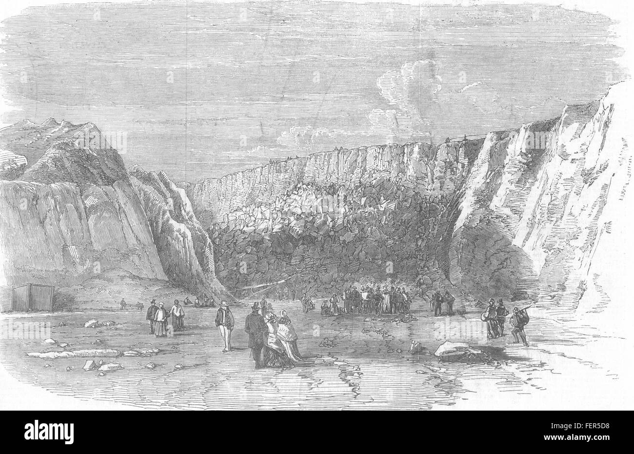 WALES Holyhead harbour worksview of the mountain after blasting 1857