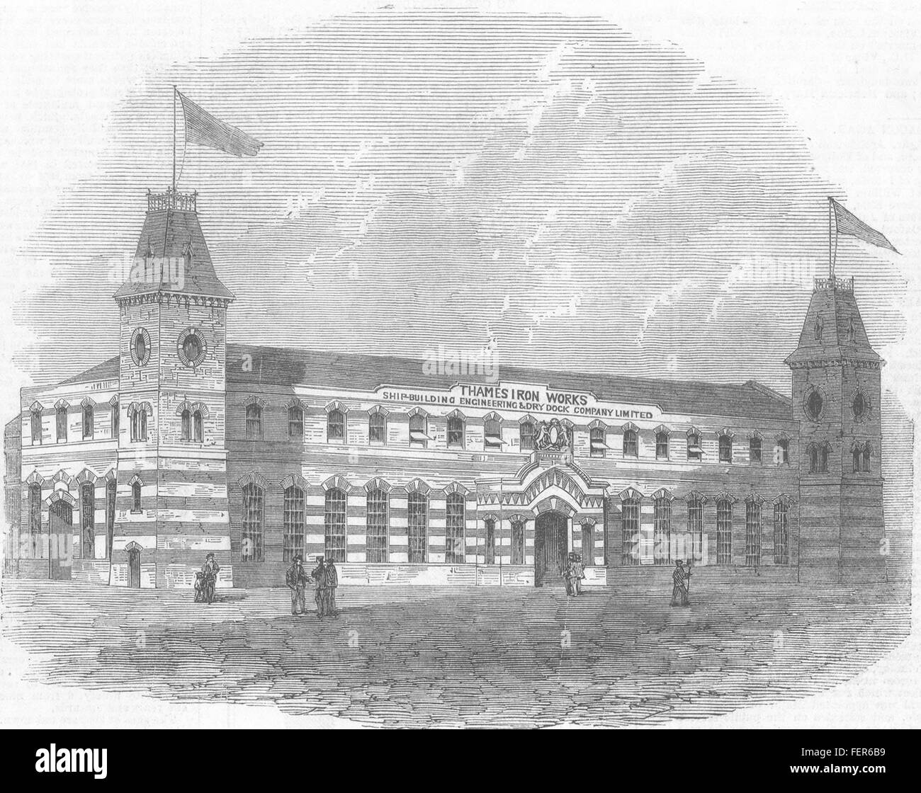 BLACKWALL Thames Ironworks and Shipbuilding Company, Orchard-Yard 1866. Illustrated London News Stock Photo