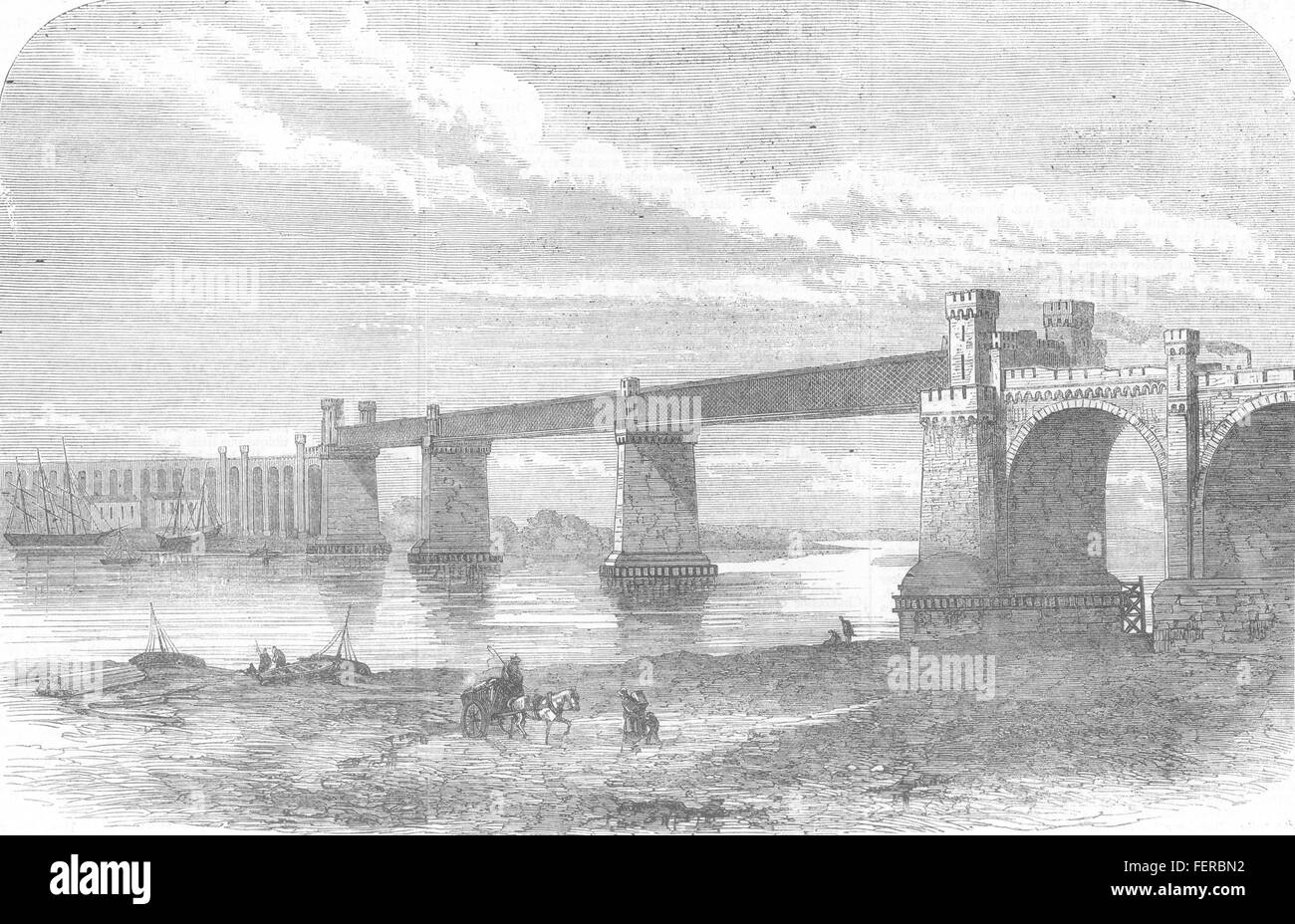 RUNCORN Railway Bridge and Viaduct. Cheshire 1869. Illustrated London News Stock Photo