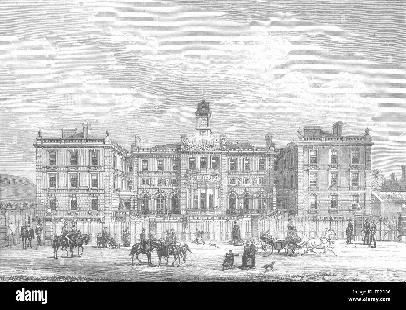 KNIGHTSBRIDGE The Officers' quarters, New Barracks. London 1880. Illustrated London News Stock Photo