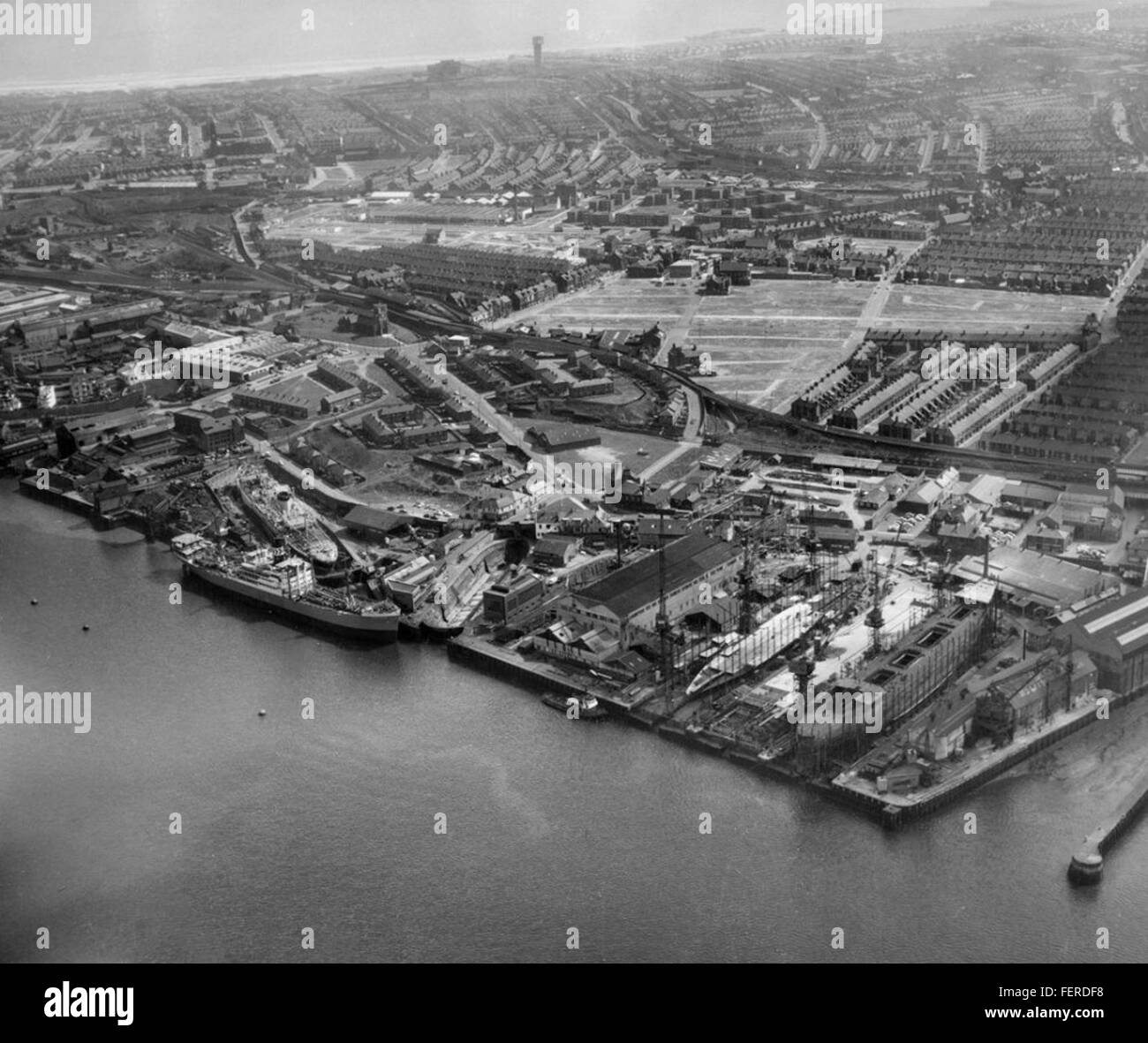 Aerial view of the shipyard of John Readhead & Sons and beyond Aerial view of the shipyard of John Readhead & Sons Stock Photo