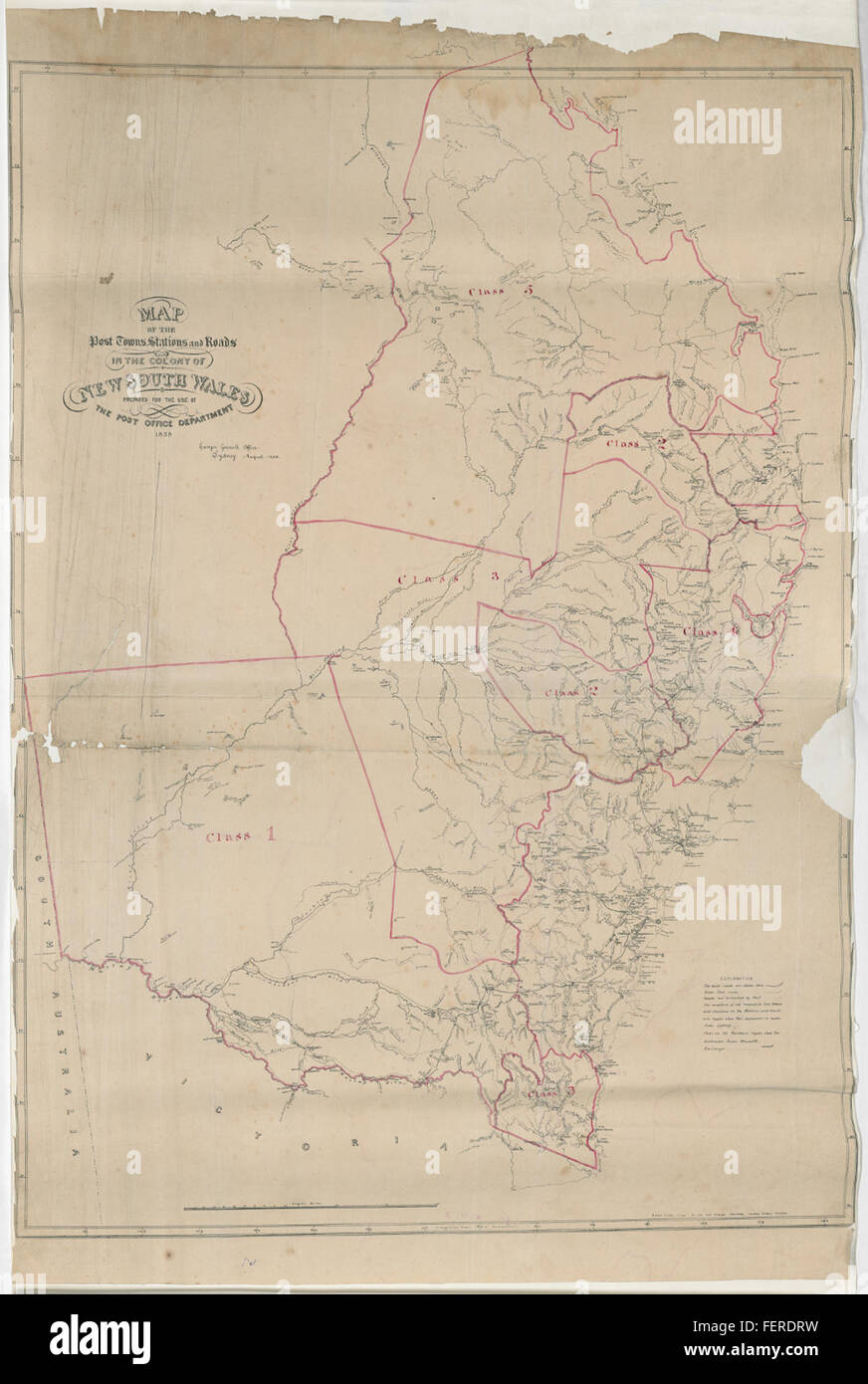 New South Wales - Map of the Post Towns Stations and Roads in the Colony of New South Wales prepared for the use of the Post Office Department 1858 [Sketch book 8] New South Wales - Map of the Post Towns Stations Stock Photo