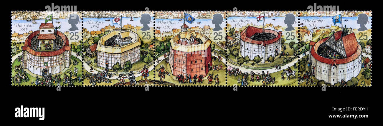 Postage stamps. Great Britain. Queen Elizabeth II. 1995. Reconstruction of Shakespeare's Globe Theatre. Stock Photo
