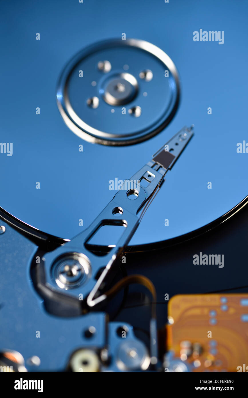 Close up of open hard disk drive data storage for laptop Stock Photo