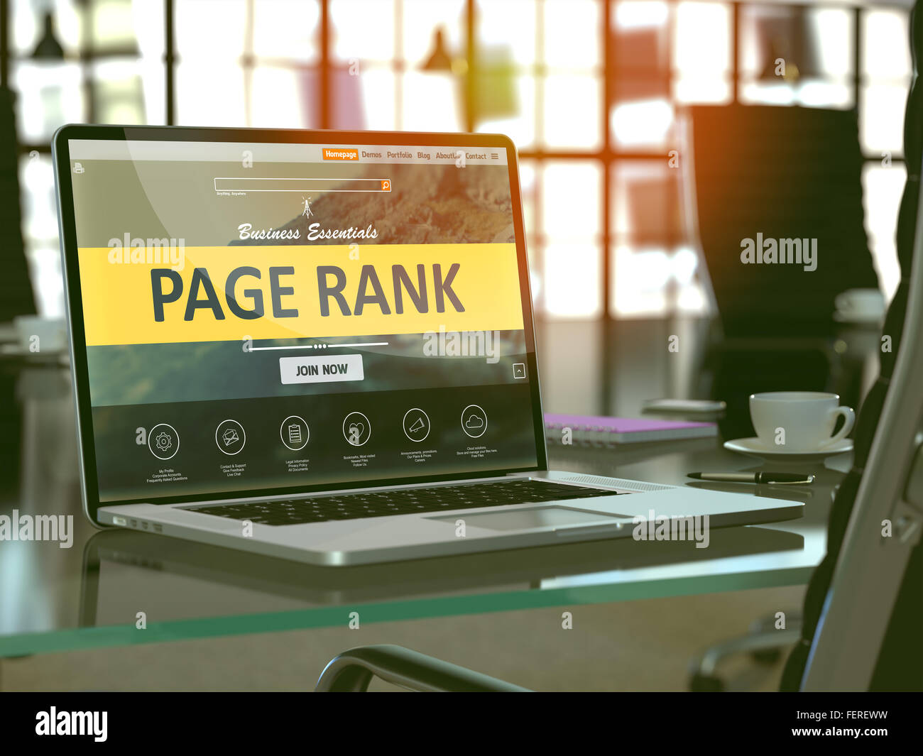 Laptop Screen with Page Rank Concept. Stock Photo