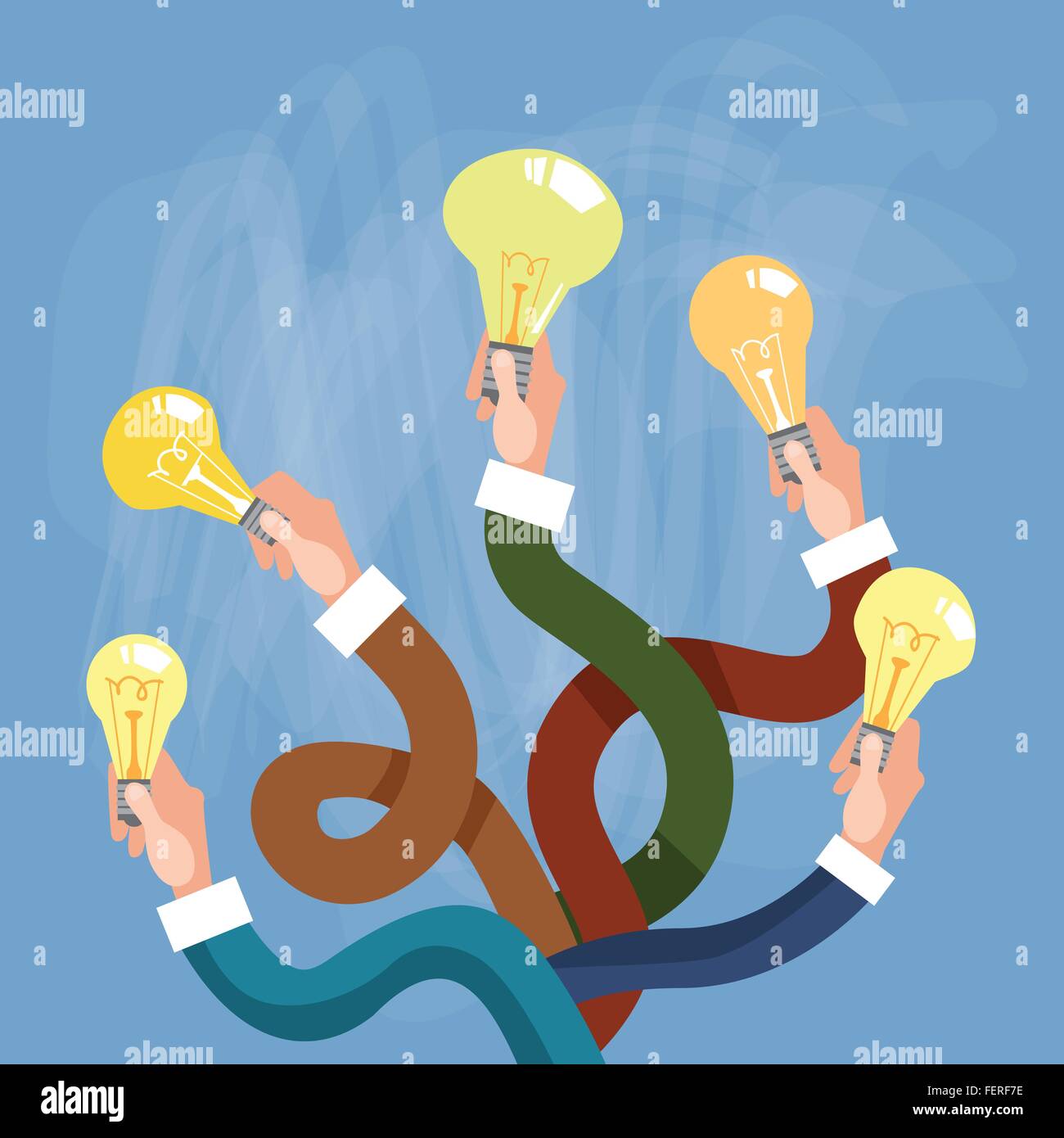 Group Hands Holding Light Electric Bulb New Idea Concept Stock Vector ...