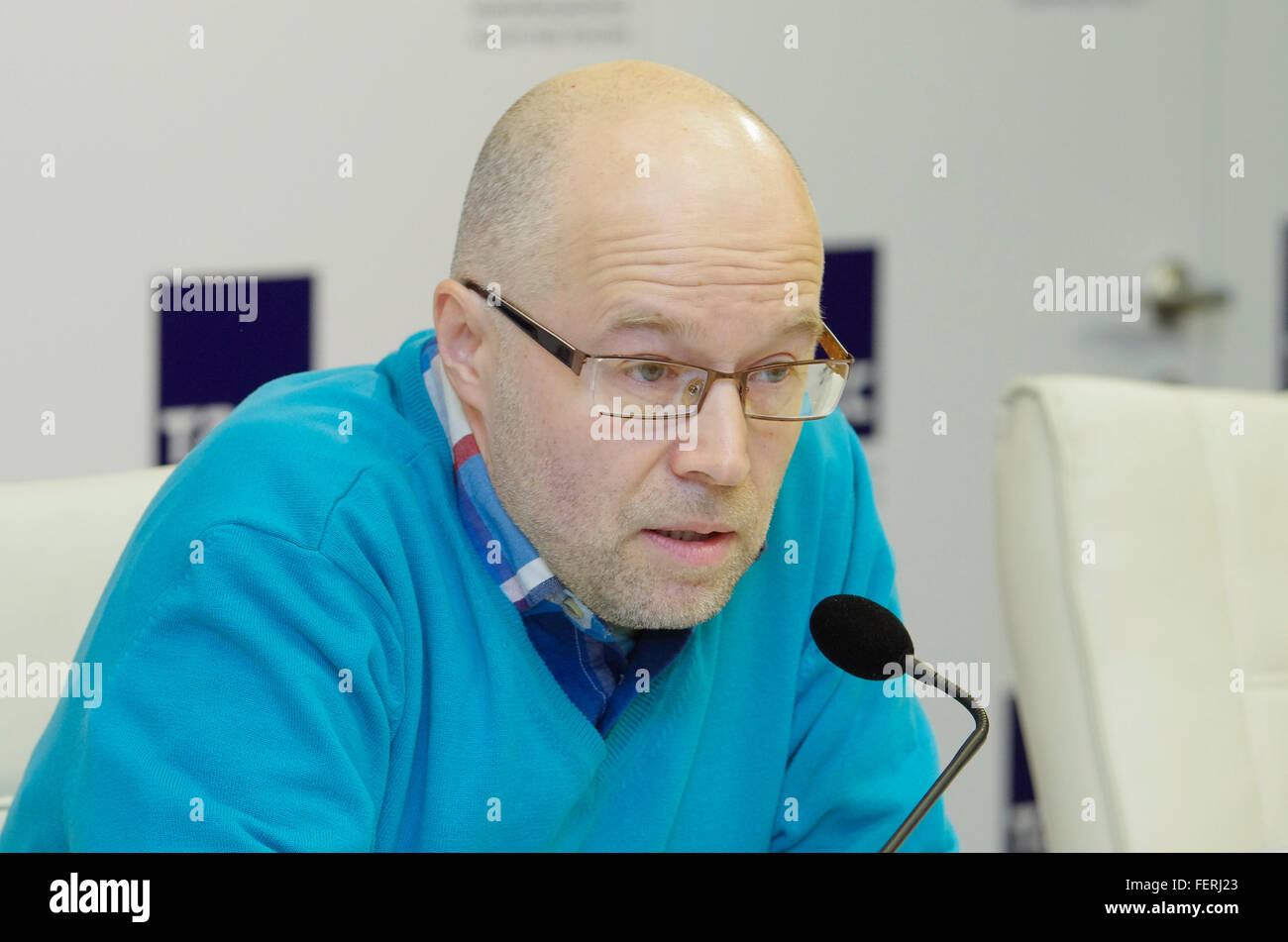 Russia. St. Petersburg. Directed by animator Konstantin Bronzit at a press conference in the news agency "Tass". Stock Photo