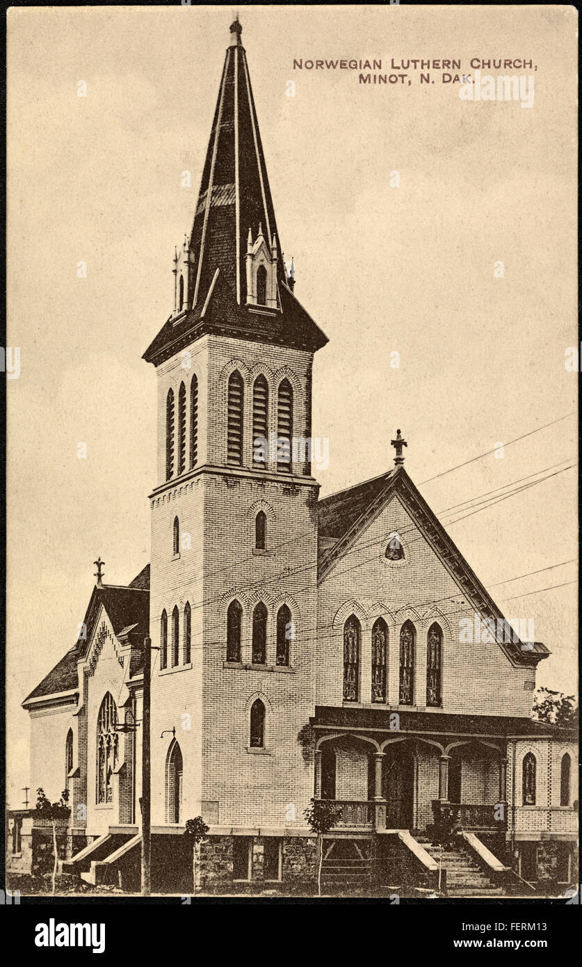 No. 7. Norwegian Luthern Church, Minot, N. Dak. No 7 Norwegian Luthern Church, Minot, N Dak Stock Photo