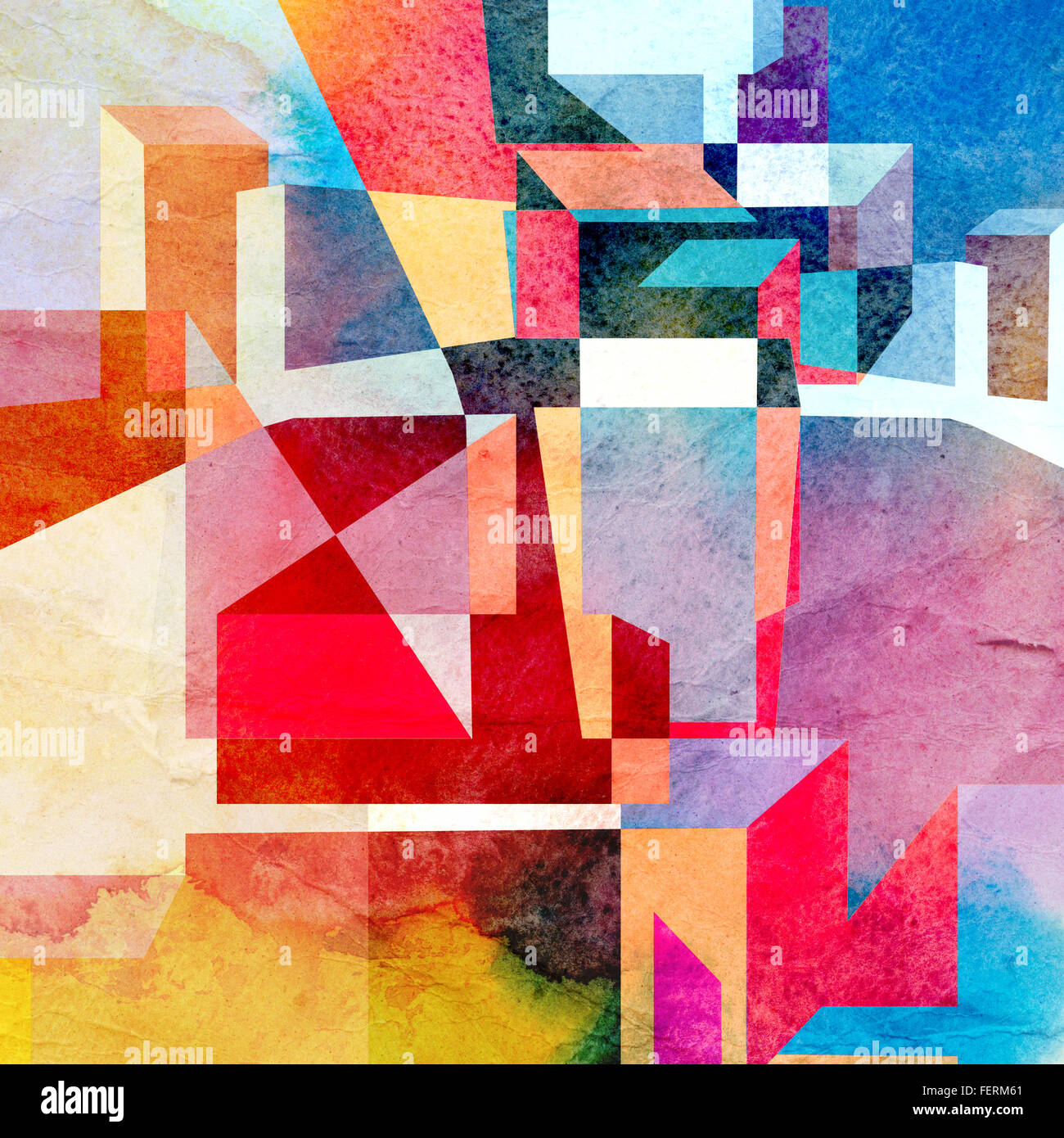 Abstract watercolor background with colorful geometry elements Stock ...