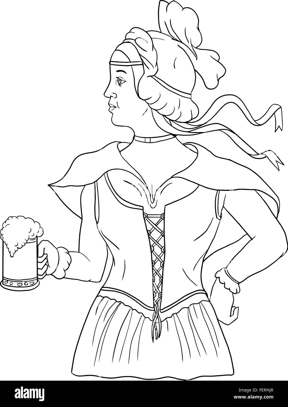 Drawing sketch style illustration of a German barmaid wearing medieval  renaissance costume dress holding a beer mug viewed from Stock Vector Image  & Art - Alamy