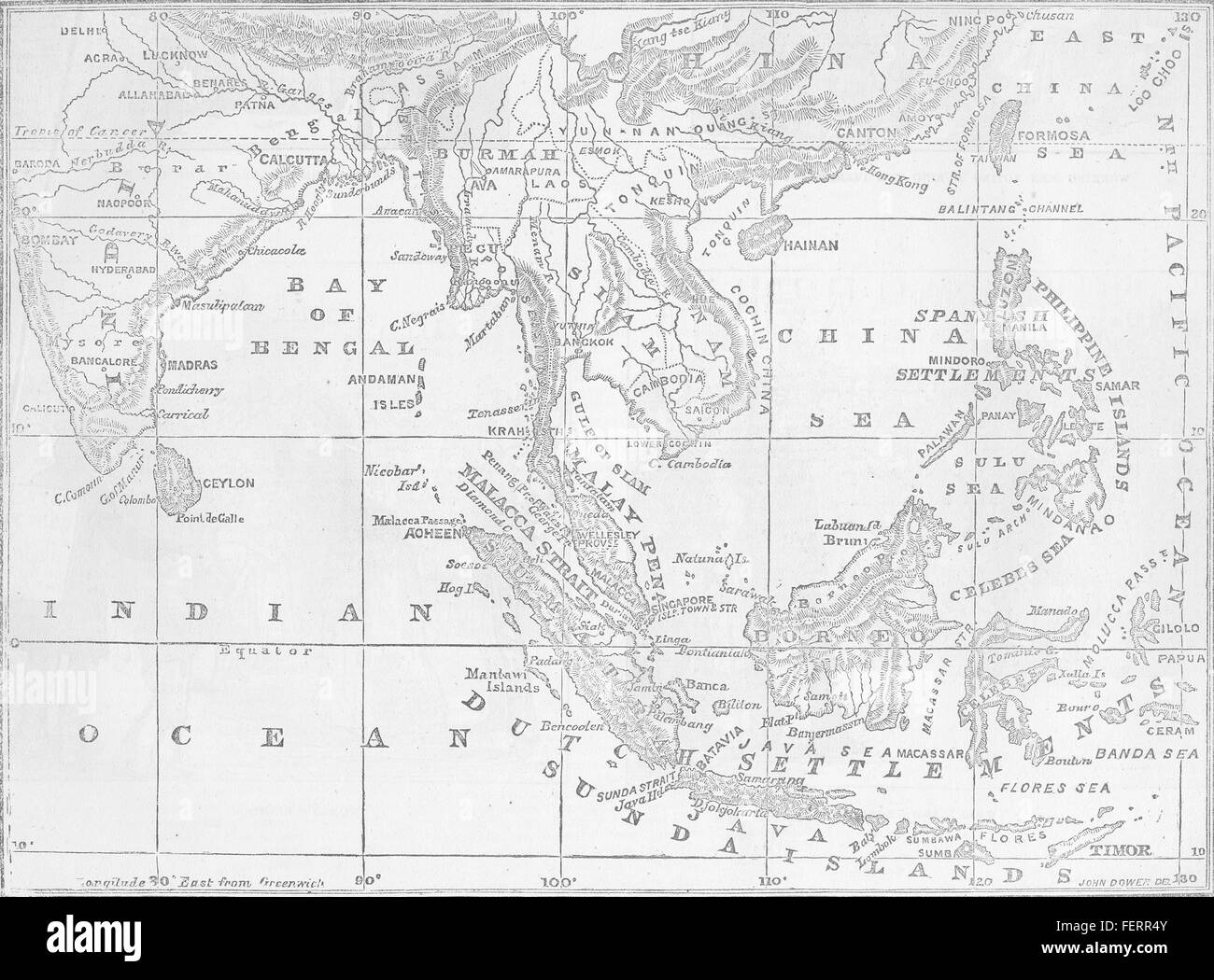 INDONESIA Aceh War Map of the Malacca Strait 1874. Illustrated London News Stock Photo