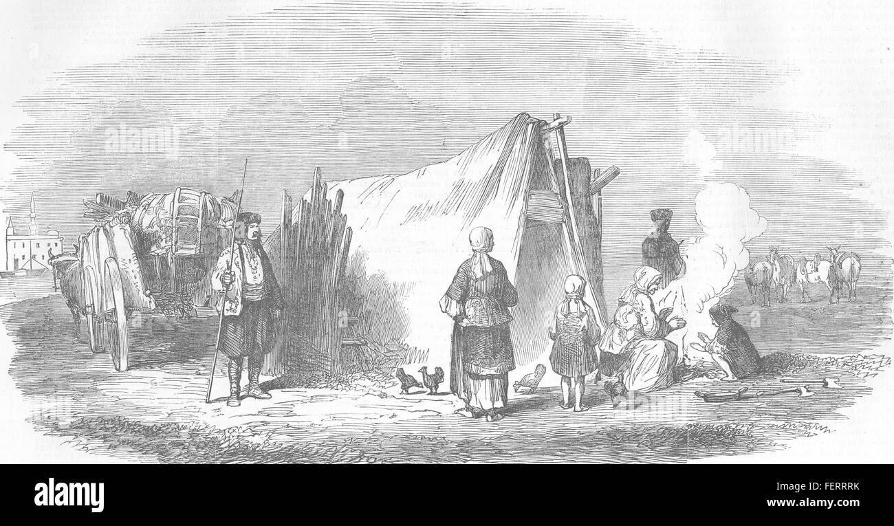 ROMANIA Wallach Family waiting to Embark for Vidin 1854. Illustrated London News Stock Photo