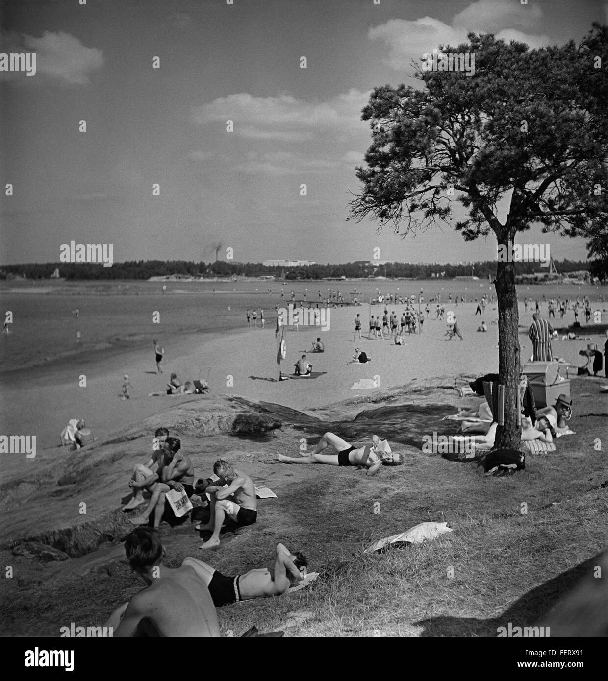 Hietaniemi beach, June 1948 Hietaniemi beach, June 1948 Stock Photo