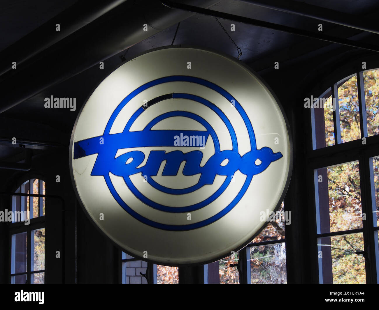 Tempo, luminous advertising sign, Auto & Uhrenwelt Schramberg, pic1 Stock Photo
