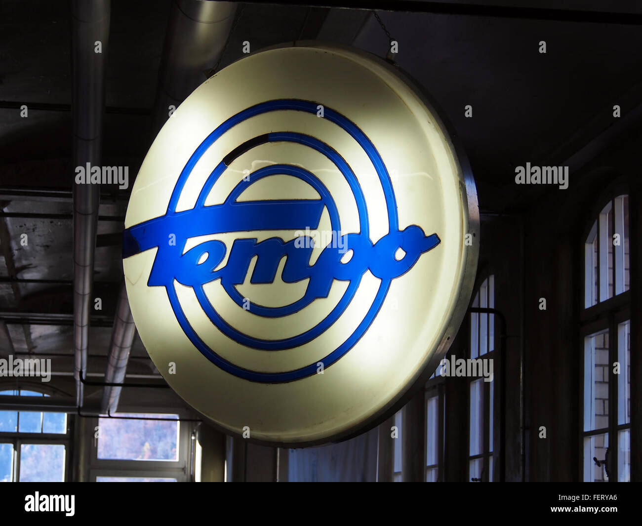 Tempo, luminous advertising sign, Auto & Uhrenwelt Schramberg, pic2 Stock Photo