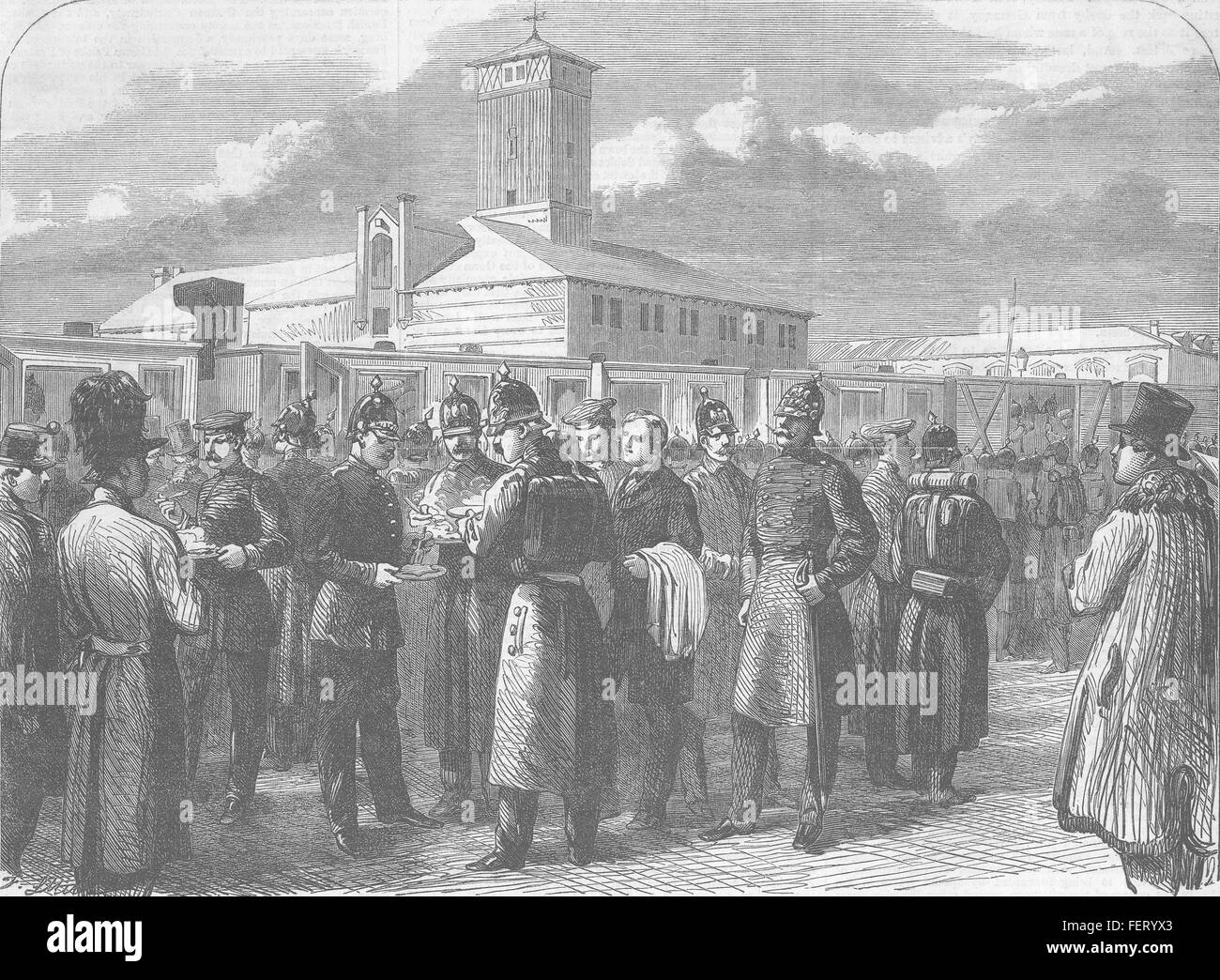 DENMARK Prussian Troops leaving Altona at Station 1864. Illustrated London News Stock Photo