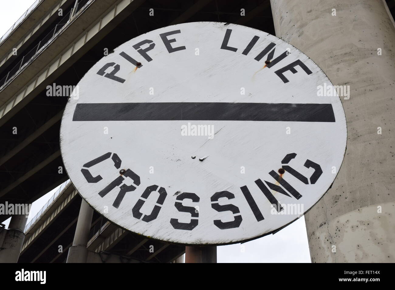 Pipe line crossing sign. Stock Photo