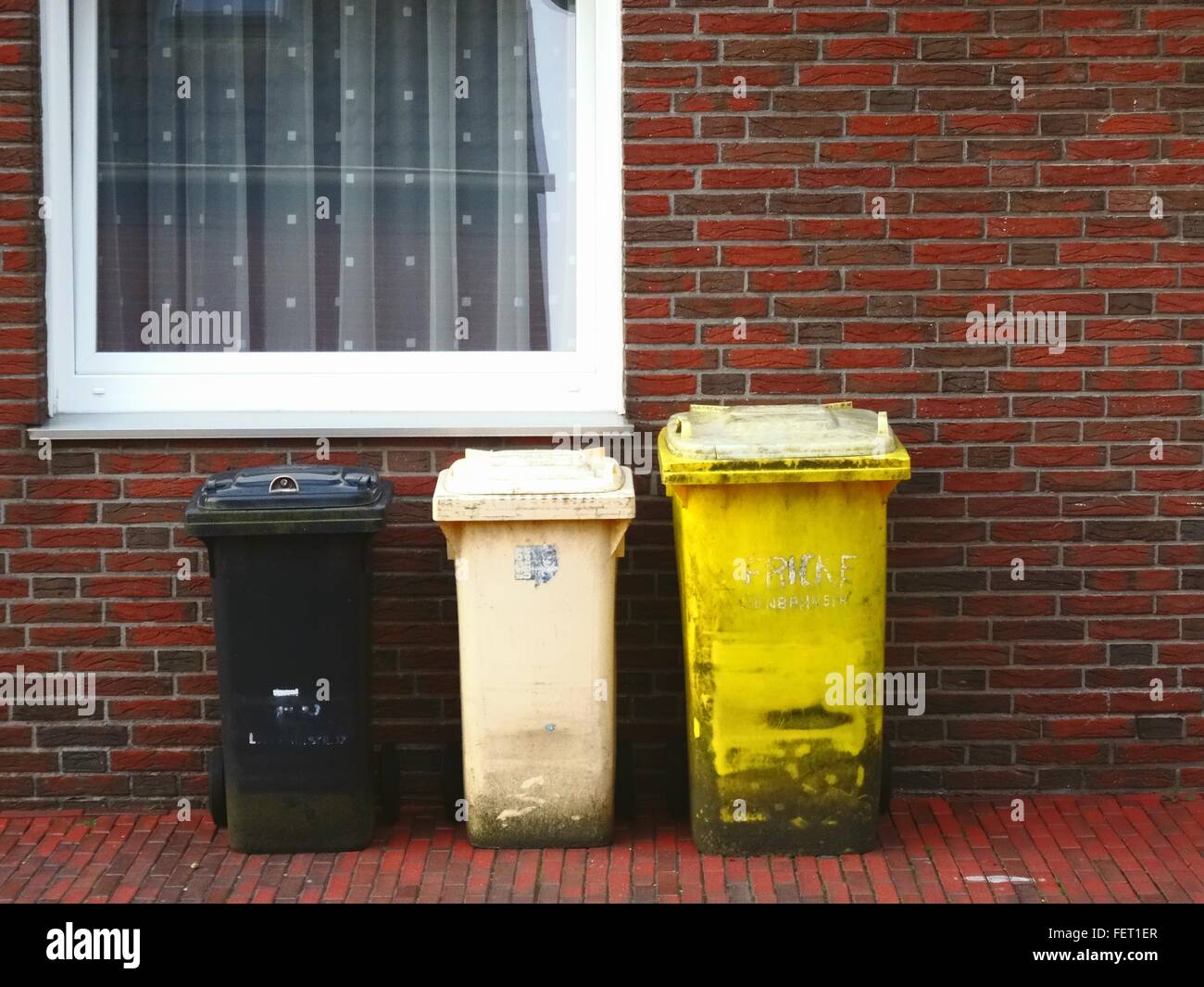 Various Garbage Cabins Outside House Stock Photo Alamy