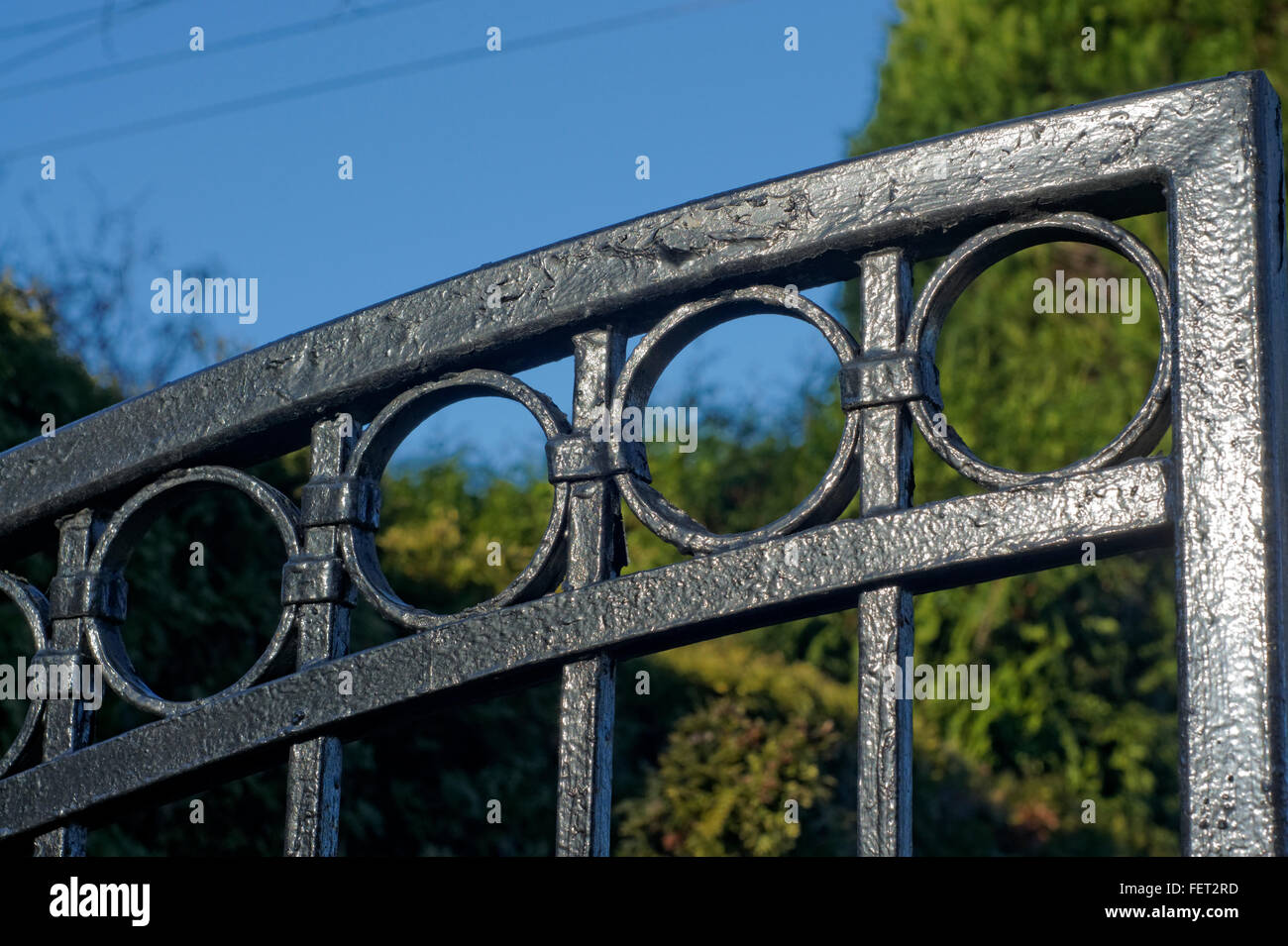 Close up of circles decorating an iron gate Stock Photo