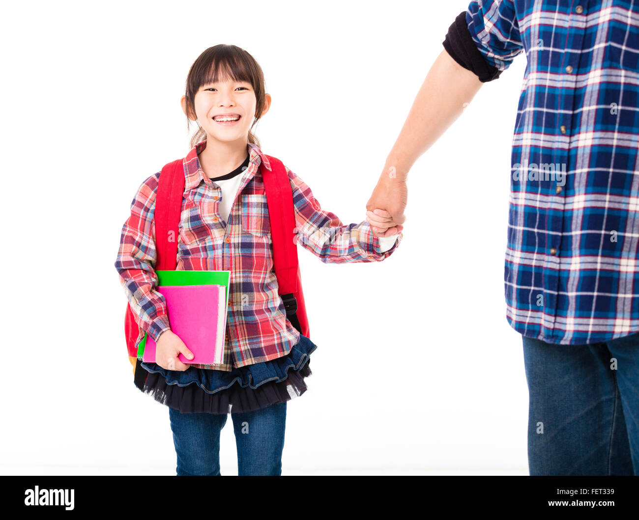 Father Walking To School With little girl Stock Photo
