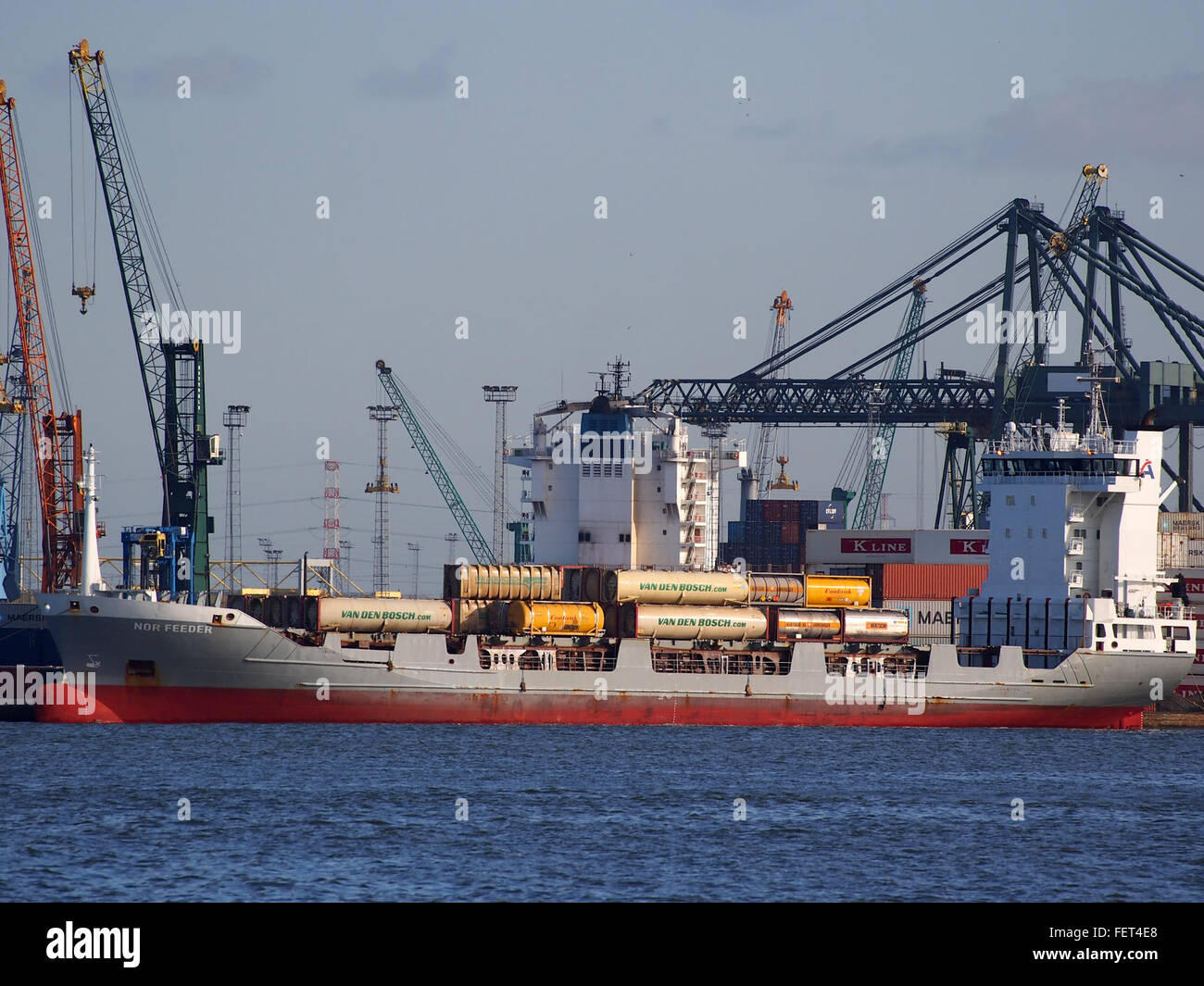 Nor Feeder (ship, 1998) IMO 9144689 - Callsign VQEF5 Port of Antwerp Stock Photo