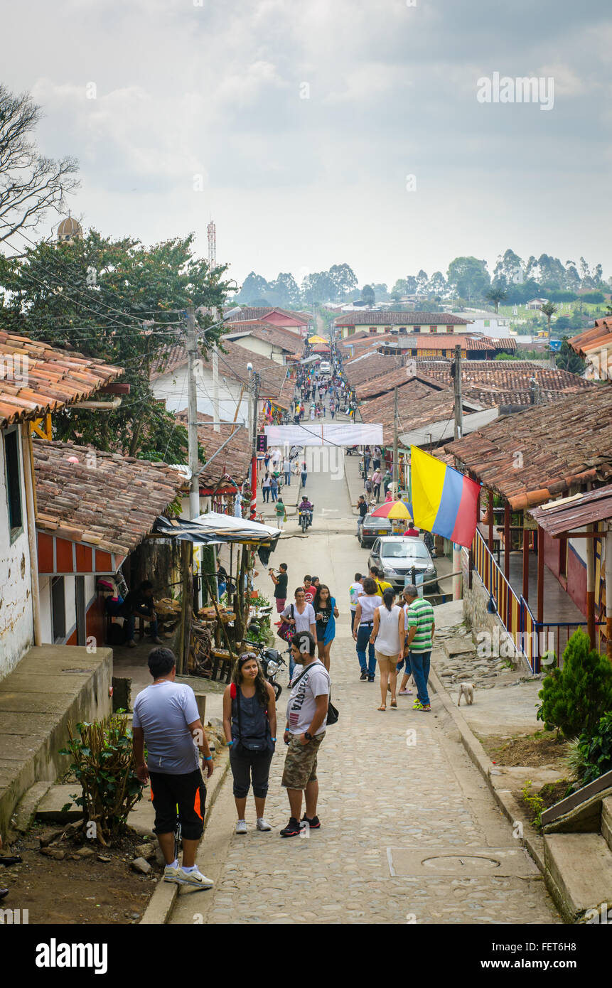 Calle Real in Salento a town in the coffee growing region of Quindio