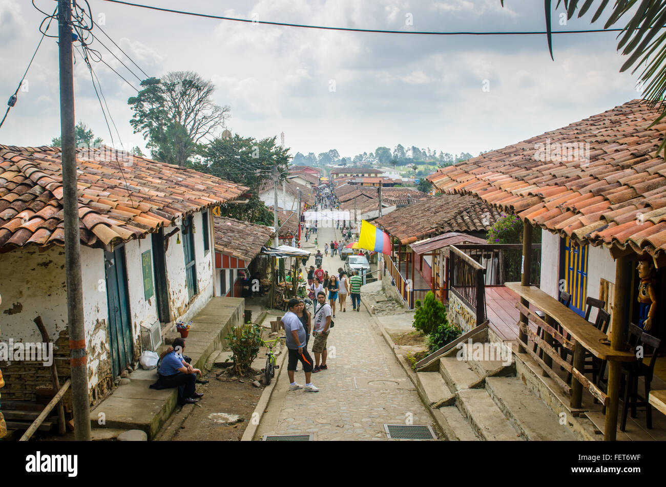 Calle Real in Salento a town in the coffee growing region of Quindio