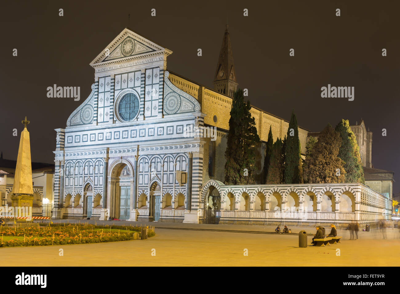 Basilica of Santa Maria Novella at night, Florence, Tuscany, Italy Stock Photo