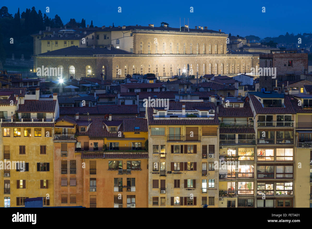 Palazzo Pitti, Pitti Palace, Renaissance palace, dusk, Florence, Tuscany, Italy Stock Photo
