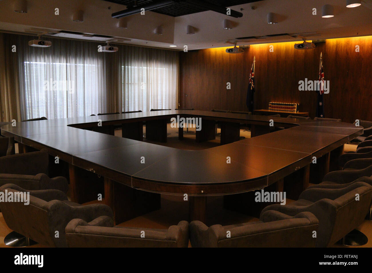 Inside Old Parliament House in Canberra, now the Museum of Australian Democracy; Cabinet Room. Stock Photo