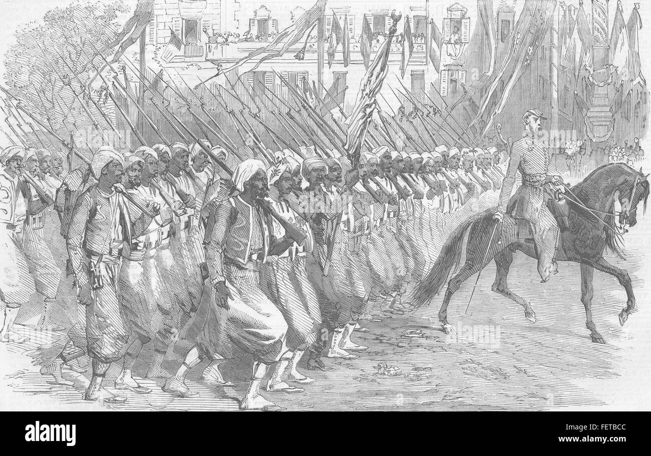 ITALY Entry of Italian Army into Paris, Turcos 1859. Illustrated London News Stock Photo