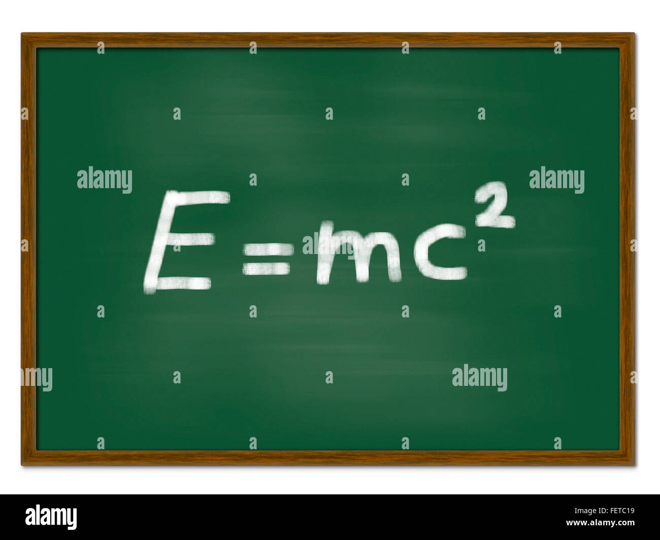 board with Einstein's  mass–energy equivalence e=mc2 Stock Photo