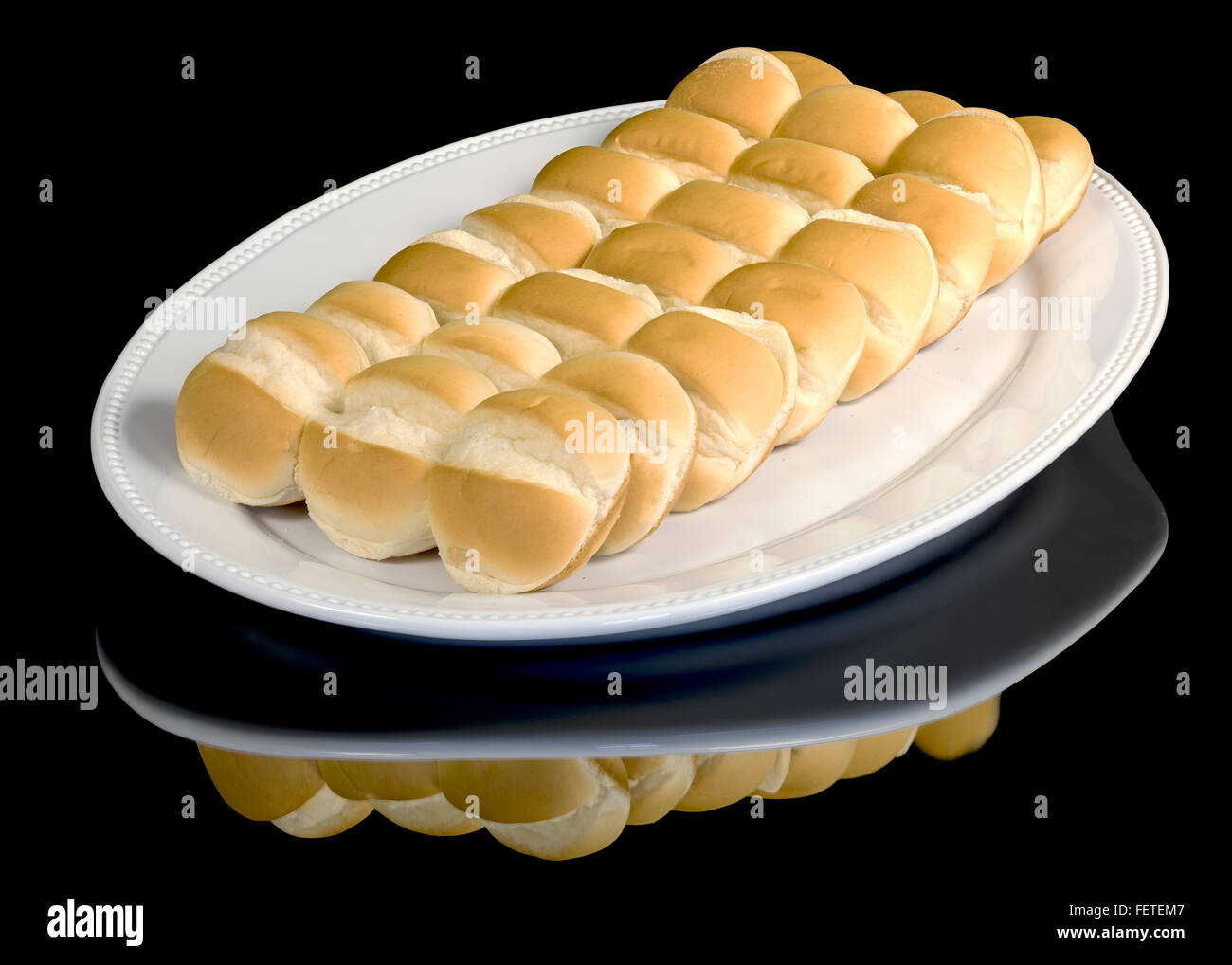 Platter filled with fresh baked buns Stock Photo