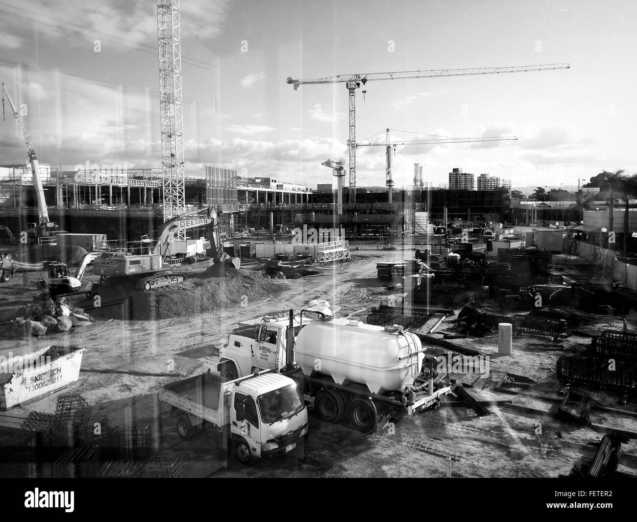 Construction Site Seeing Through Window Stock Photo