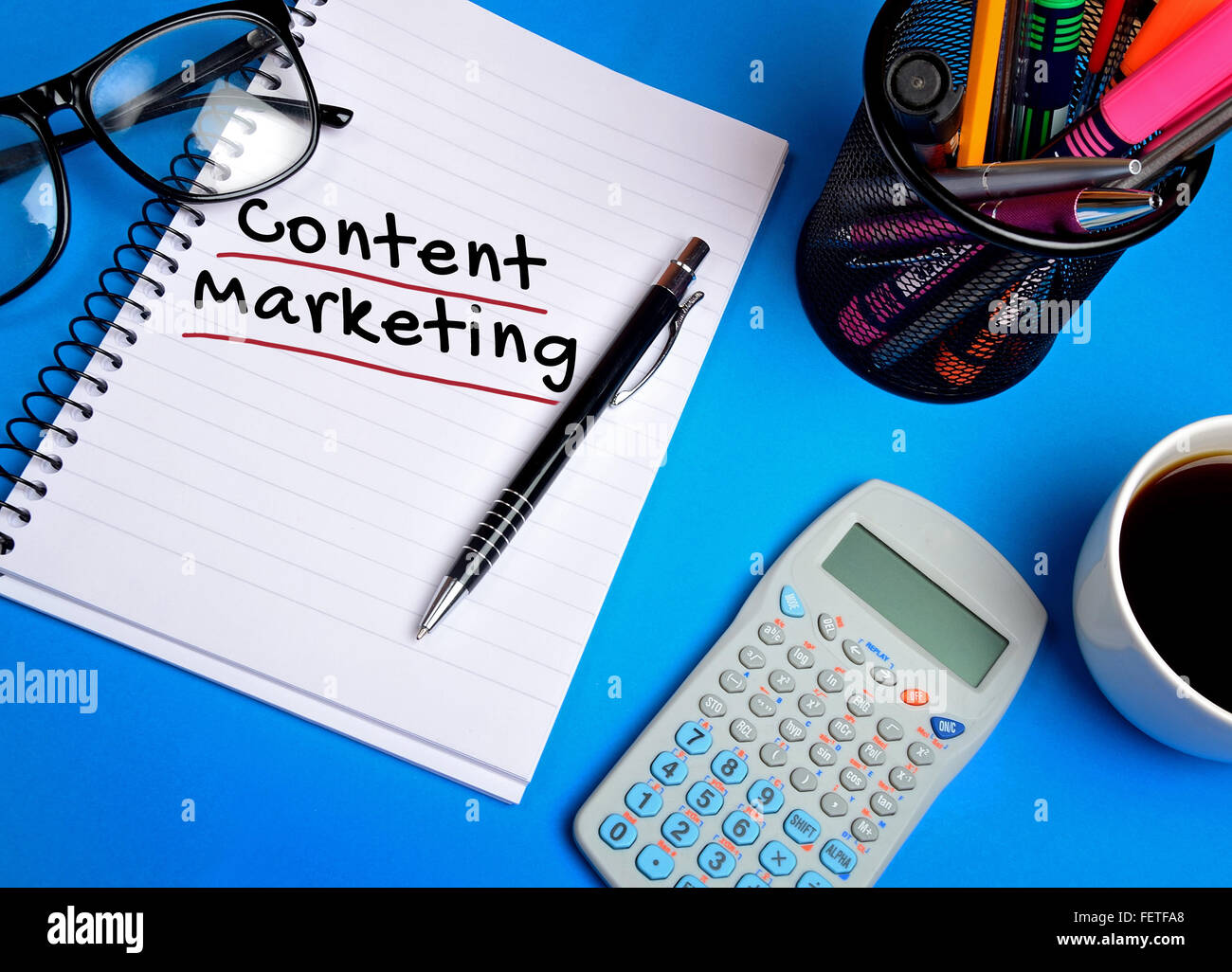 Content marketing word on notepad Stock Photo
