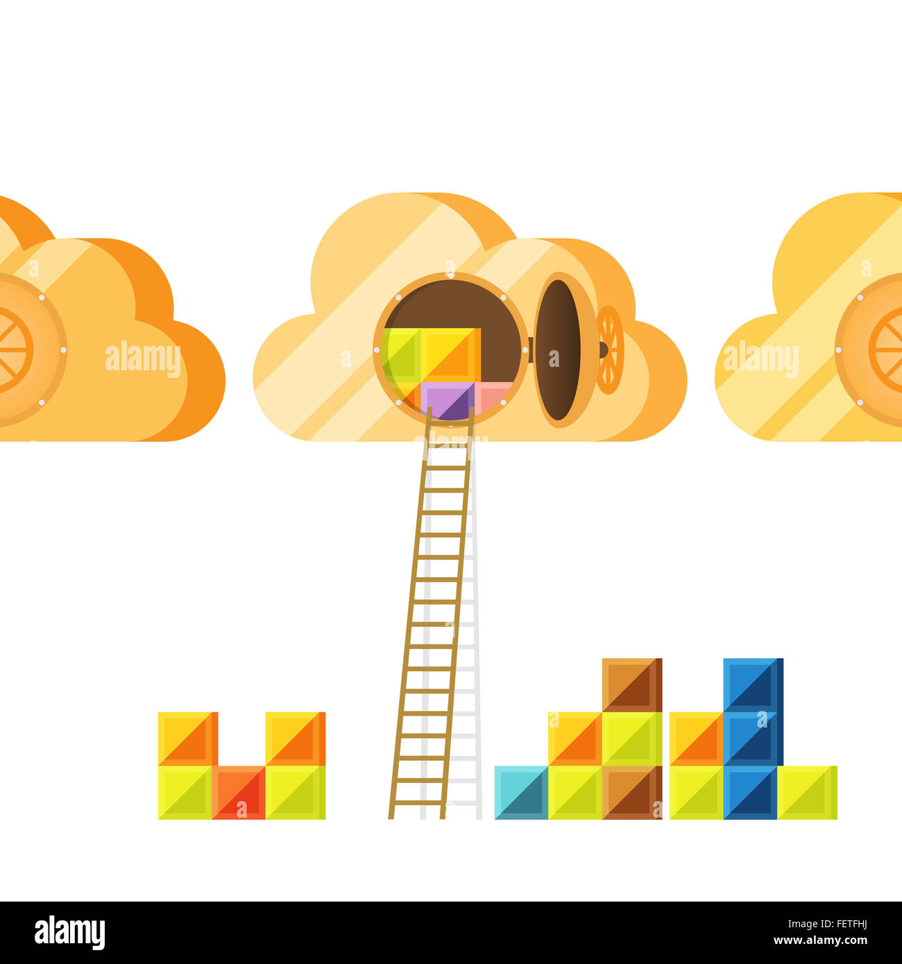 Vector illustration of data vault access on a cloud storage network concept. Stock Photo