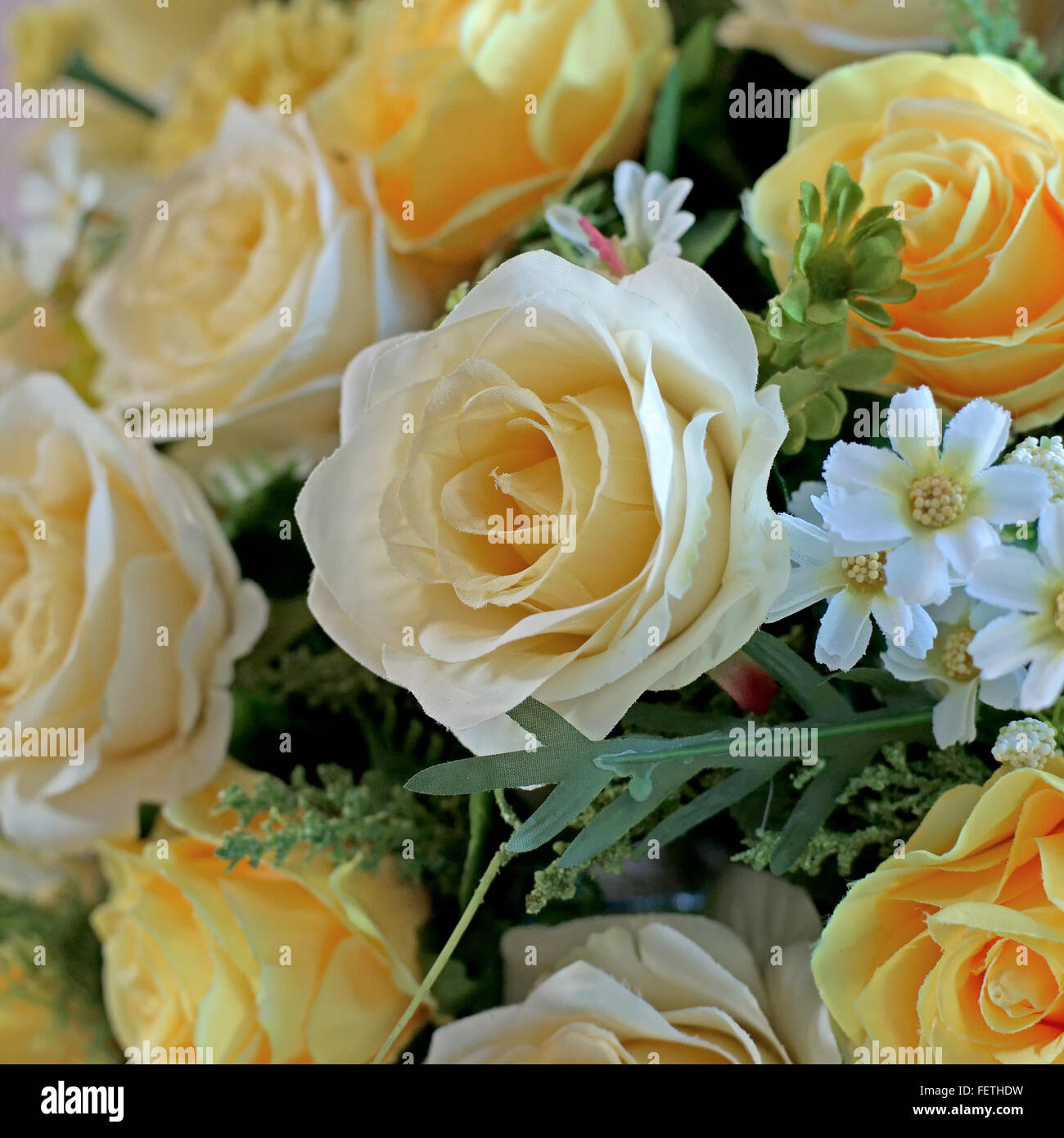 closeup of colorful  rose artificial flower Stock Photo