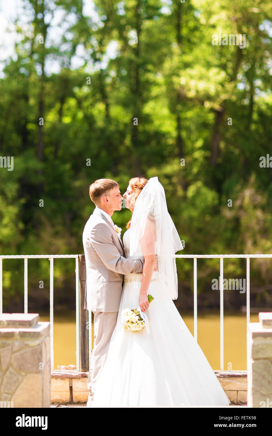 Wedding, Beautiful Romantic Bride and Groom Kissing and Embracing Stock ...