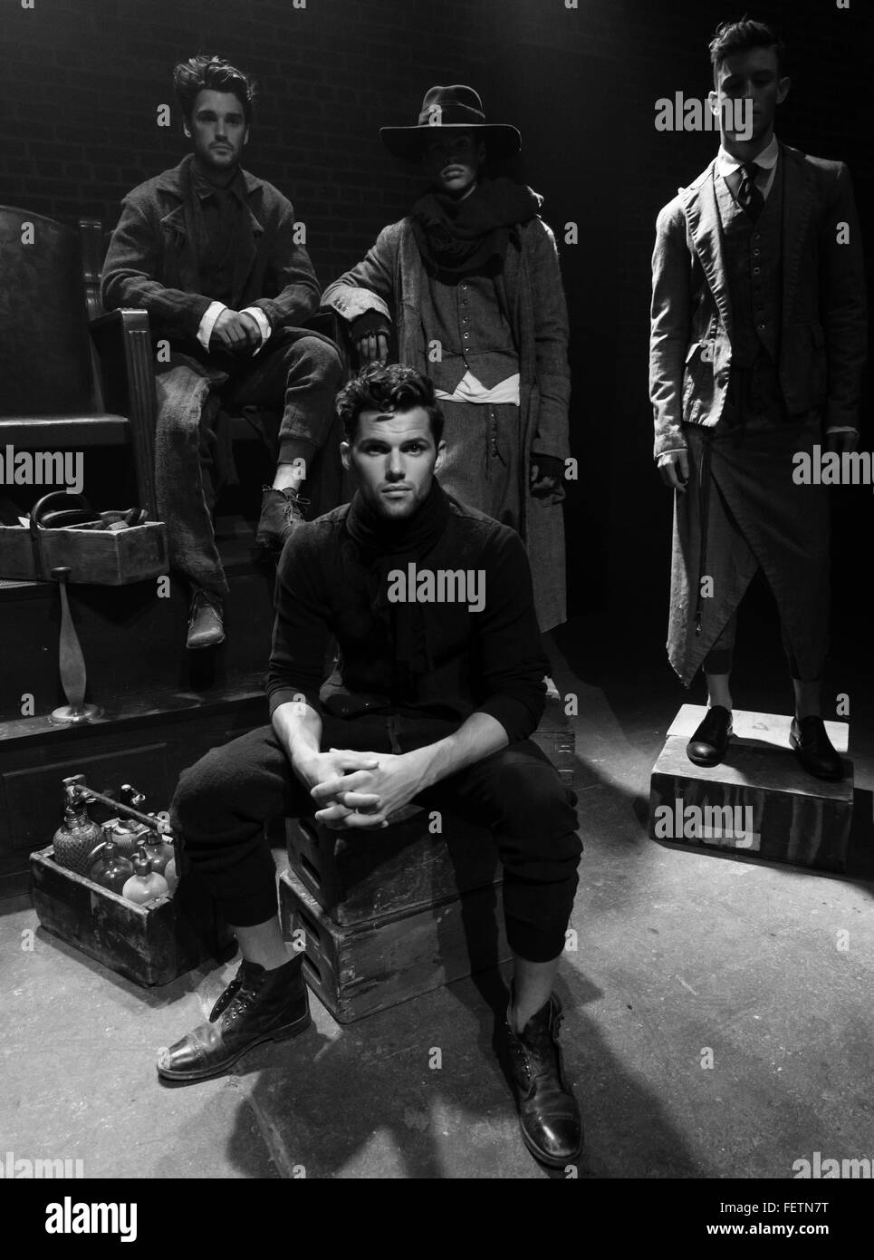 NEW YORK, NY - FEBRUARY 3, 2016: Models pose at Greg Lauren presentation during the NYFW Men’s F/W 2016 Stock Photo