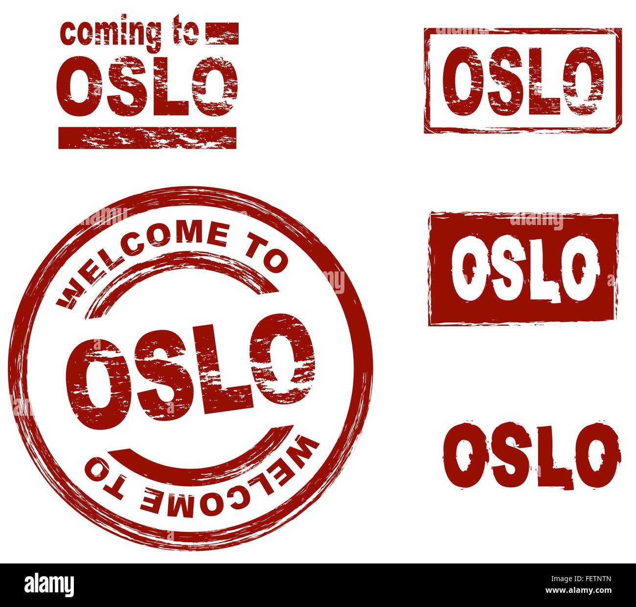 Set of stylized ink stamps showing the city of Oslo Stock Vector