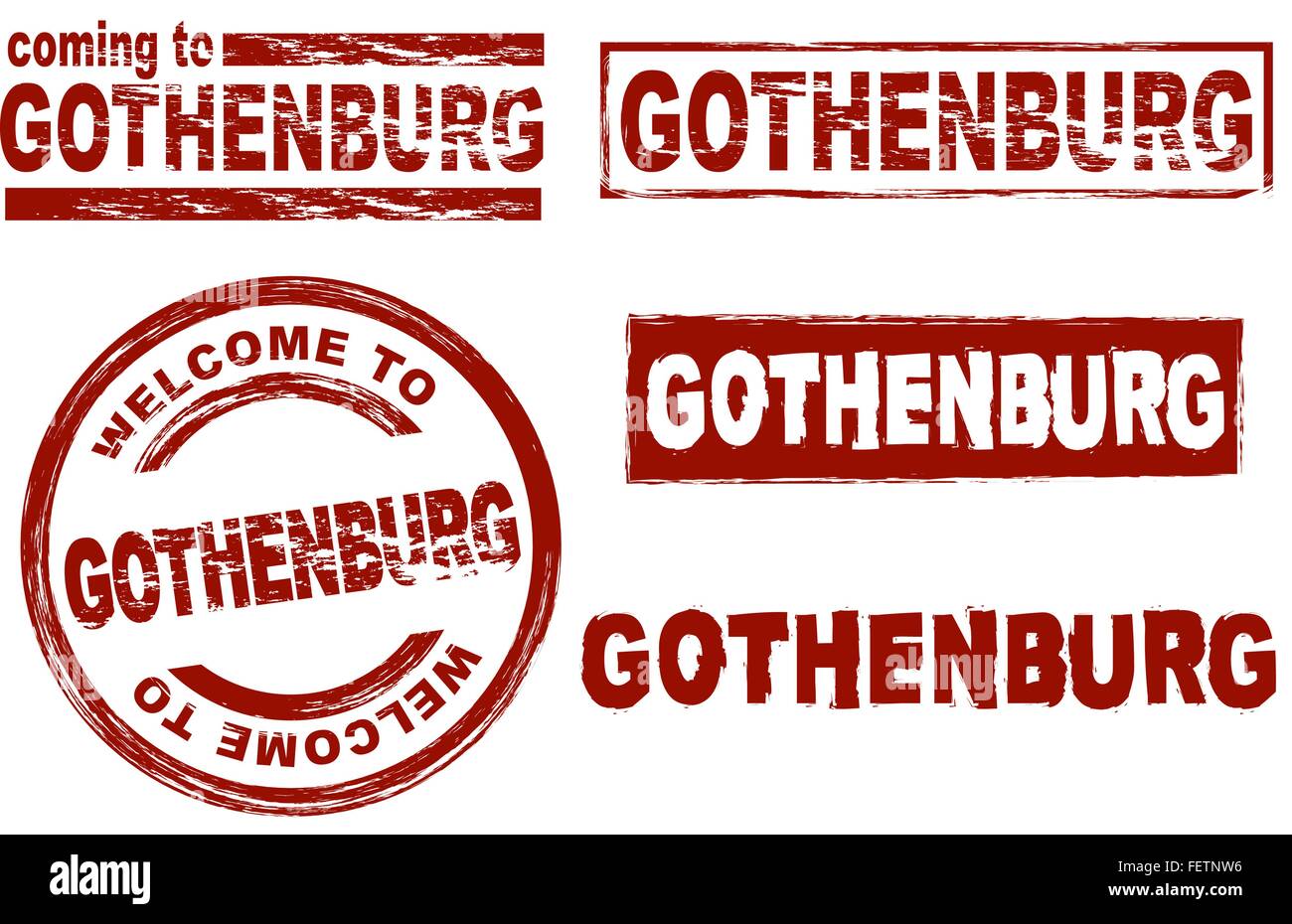 Set of stylized ink stamps showing the city of Gothenburg Stock Vector