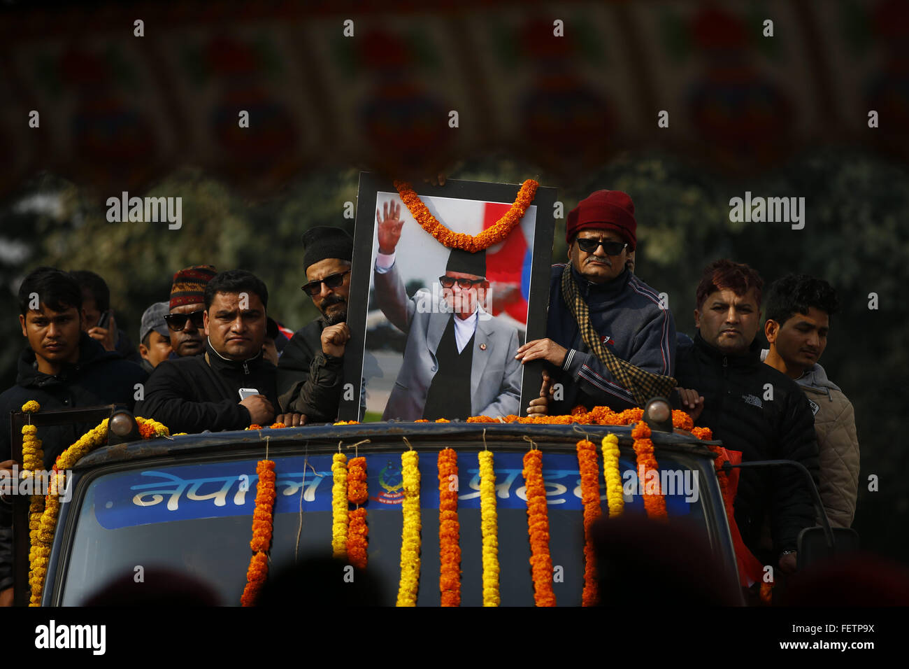 Kathmandu, Nepal. 9th Feb, 2016. Members Of Nepali Congress Bring The ...