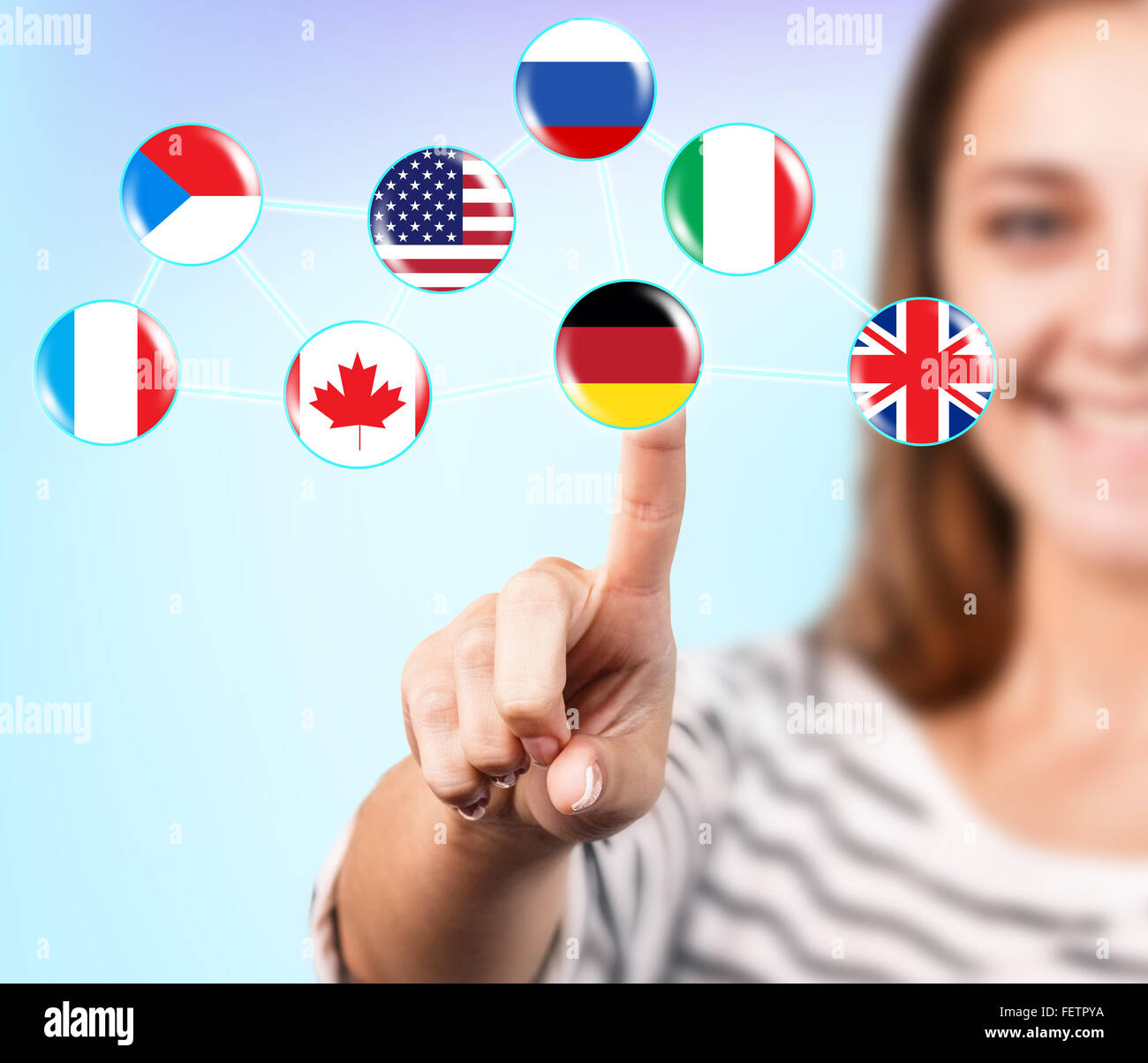 Woman makes choice about flag Stock Photo