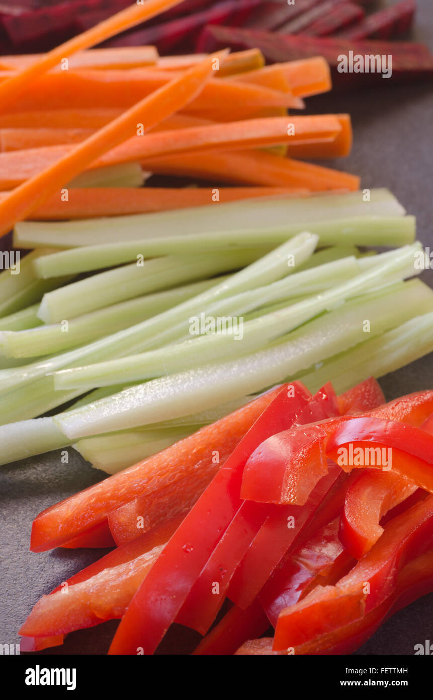 closeup to raw chopped vegetables Stock Photo