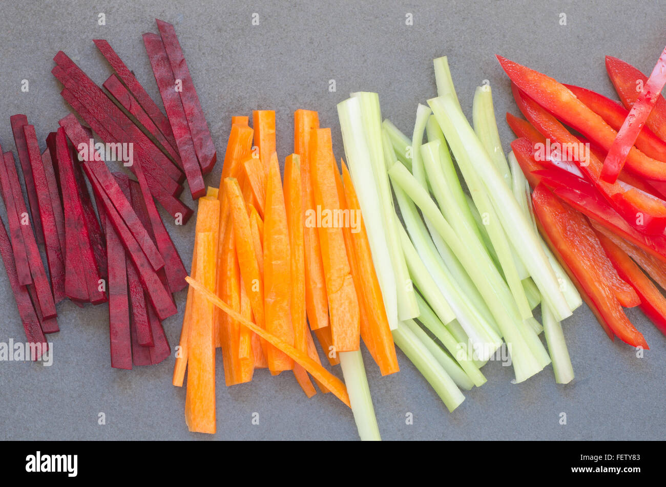 closeup to raw chopped vegetables Stock Photo