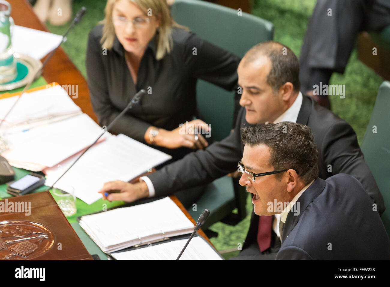 Melbourne, Australia. 9th February, 2016. State Premier Daniel Andrews defends Gover Policy in Level Crossings in Auestion Time. Credit:  David Hewison/Alamy Live News Stock Photo